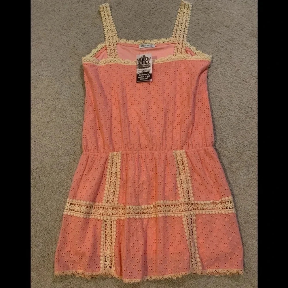Boho Coral and Cream Eyelet Mini Sundress size S - Picture 1 of 8